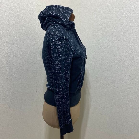 Armani Exchange Black/Silver Hoodie Size XS Quarter Zip Kangaroo Pocket - Picture 5 of 9